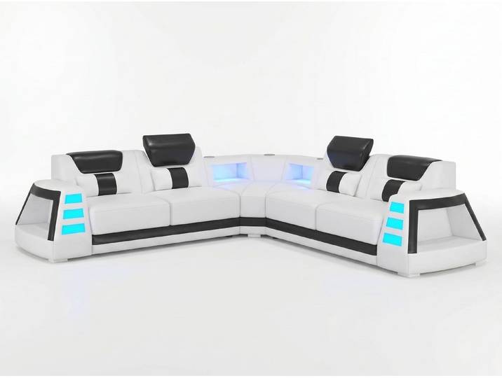 JVmoebel Ecksofa Ecksofa L-Form Weiß mit LED-Beleuchtung für modernes Wohnzimmer, 1 Teile, LED-Beleuchtung, modernes Design, Kunstlederbezug