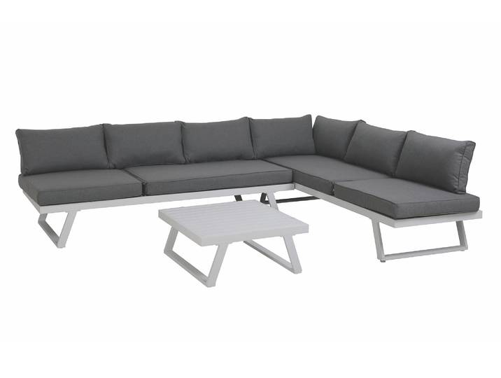 Sitzgruppe, Edelstahl, Anthrazit, Ecksofa 300×200 cm + Couchtisch, Modern, Möbilia, 7-Sitzer