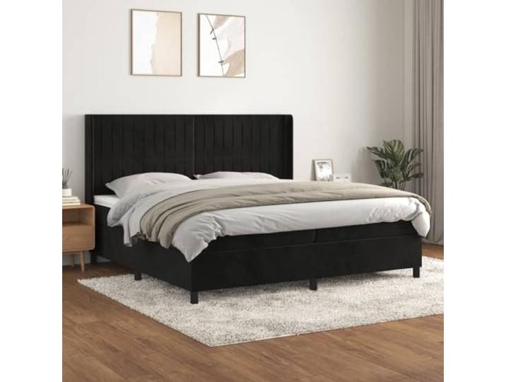 RJPLMFV Bettgestell, Velours, Schwarz, 200 x 200 cm, mit verstellbarem Kopfteil