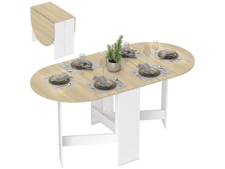 Table à manger ovale pliante Homcom avec ailes rabattables 163X80X75 cm Naturel