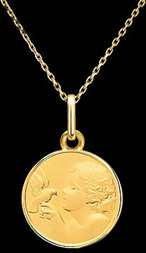Edenly Medaille - Der Engel und die Taube â€“ 18-karÃ¤tiges Gelbgold