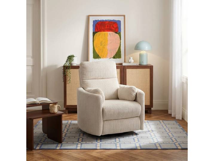 Fauteuil relax électrique pivotant 1 place velours côtelé beige