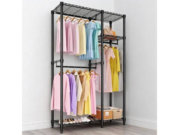 Portant à Vêtements Modulaire en Métal Penderie avec Étagères et Tringles Armoire Ouverte Dressing - 110×40×194cm