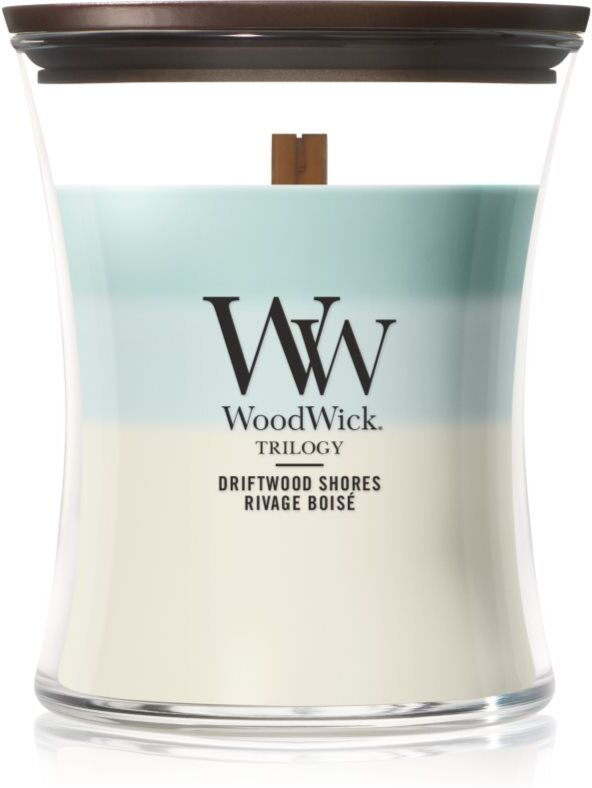 Woodwick Trilogy Driftwood Shores scented candle with wooden wick 275 g