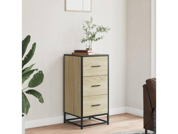 KTHLBRH Sideboard Eiche Sonoma 35,5 x 35 x 76 cm Spanplatte 3 Schubladen, Metallgestell, geschlossene Tür, großer Stauraum, Industrie-Stil