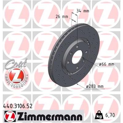 ZIMMERMANN Bremsscheibe SPORT COAT Z 440.3106.52 Vorderachse Gelocht 283mm 26mm für Peugeot (DF-PSA) Citroën Opel Citroën/Peugeot