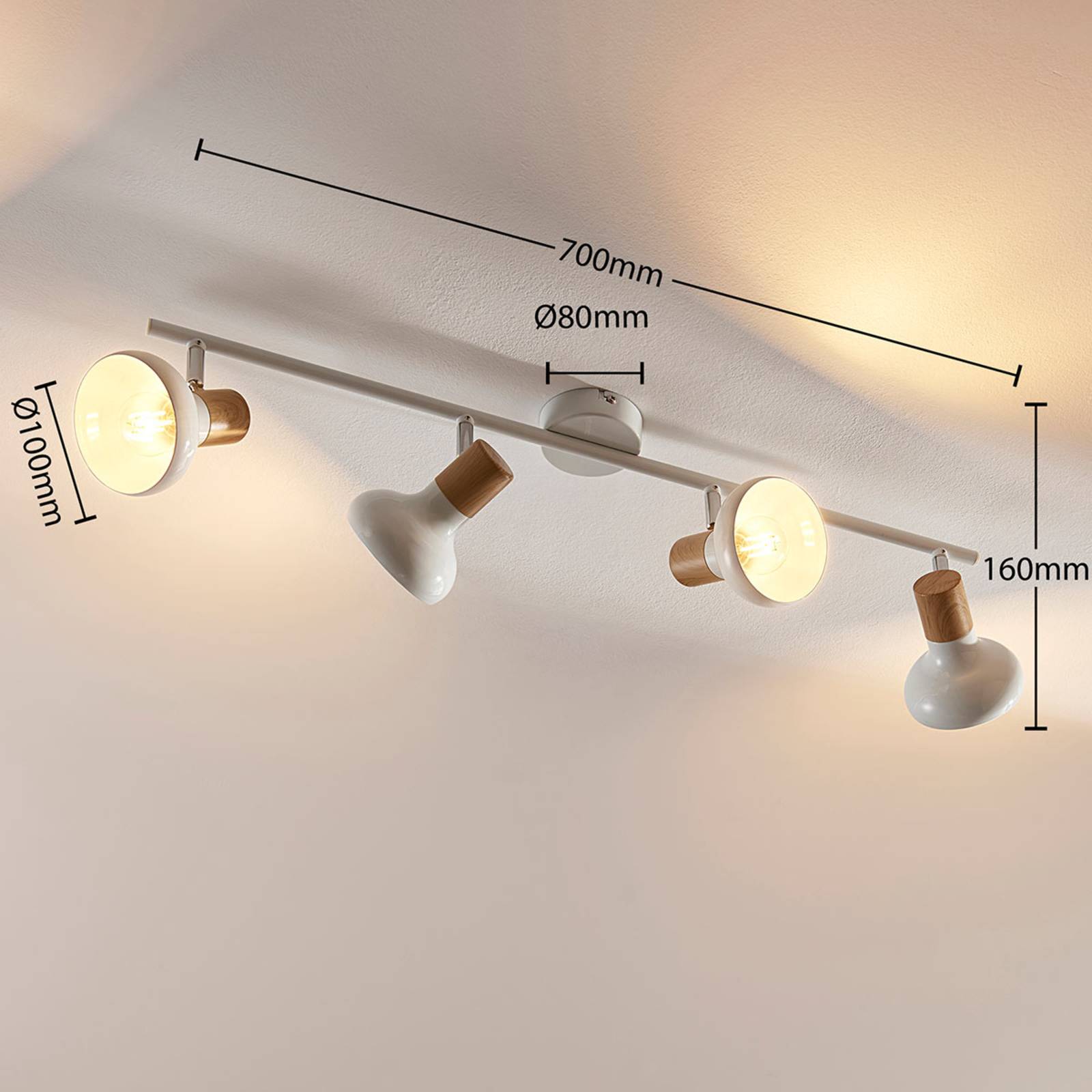 Lindby Fridolin downlight, 70cm, 4-bulb, white, metal Lindby, dimmable, White / opal, Kitchen, metal, Modern, Ceiling Light