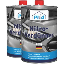 Plid, Verdünner + Abbeizer, Nitro-Verdünner 2L / Reiniger Lack-Verdünner Verdünner Pinselreiniger Farblos (2000 ml)