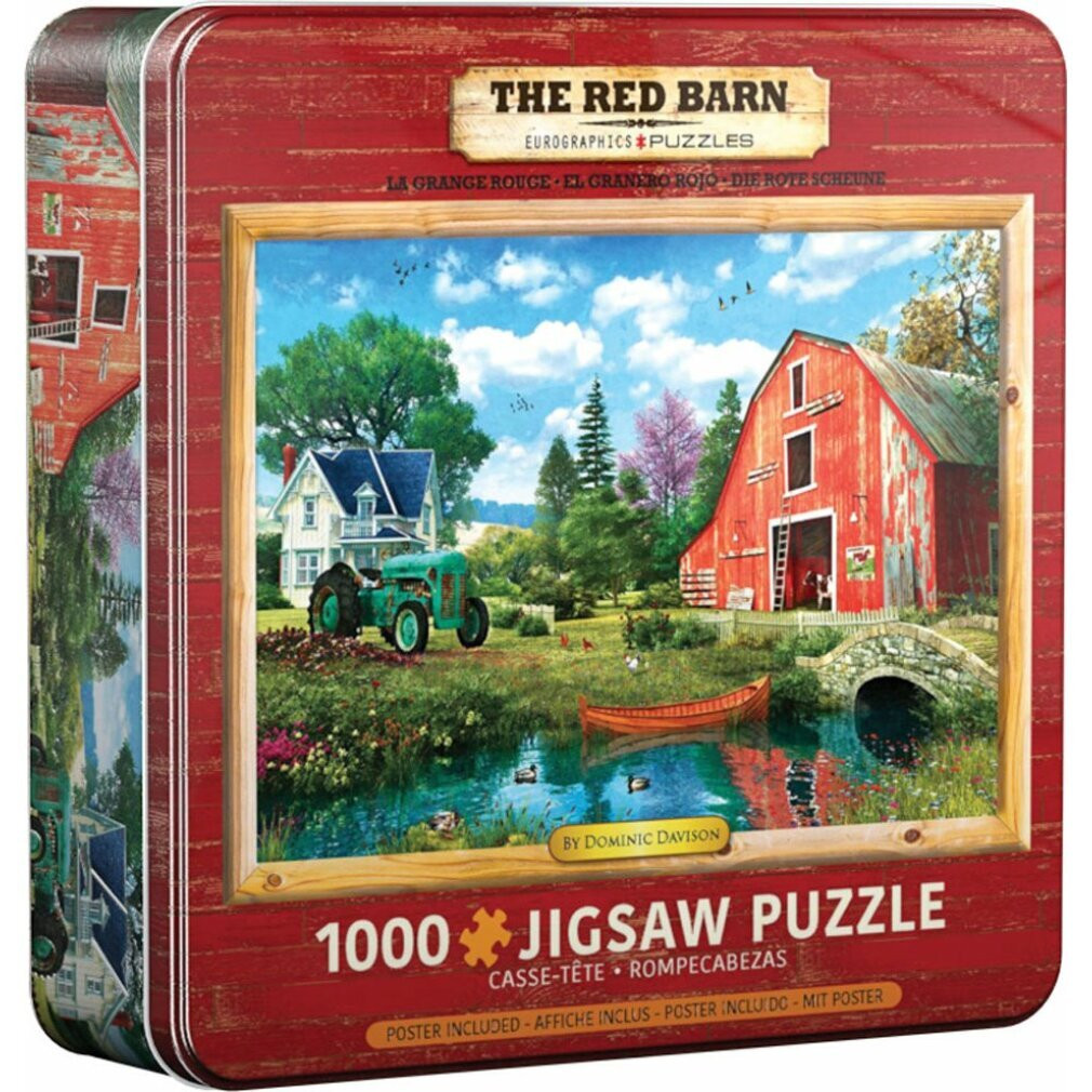 Eurographics Puzzel De rode schuur van Dominic Davison, 1000 stukjes, 49 x 68 cm, metalen doos