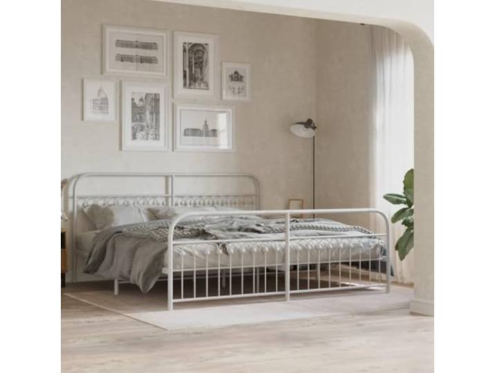 WDGJJFECNMUEHI Stahl Stauraum Weiß 193x203 cm Metallbettgestell Bett mit Lattenrost Kopf und Fußteil Stahl Weiß 193x203 cm für Schlafzimmer Gästezimmer mit Stauraum