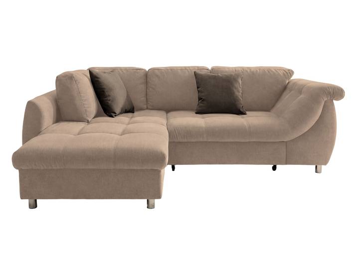 Ecksofa Schlafcouch L-Garnitur Bettkasten Ottomane links Mikrofaser Hellbraun / 17010