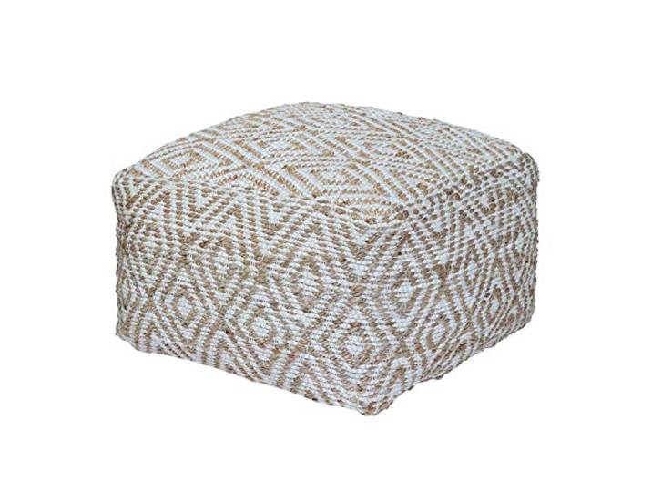 Homescapes Sitzpouf Sierra 60x30 cm, Pouf in Quaderform mit Ethno-Muster, Bodenkissen handgefertigt in Natur & Weiß, Fußhocker aus Jute & Baumwolle