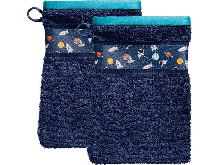 Erwin Müller Waschhandschuh Space 2er-Pack Walk-Frottier dunkelblau Größe 15x21 cm