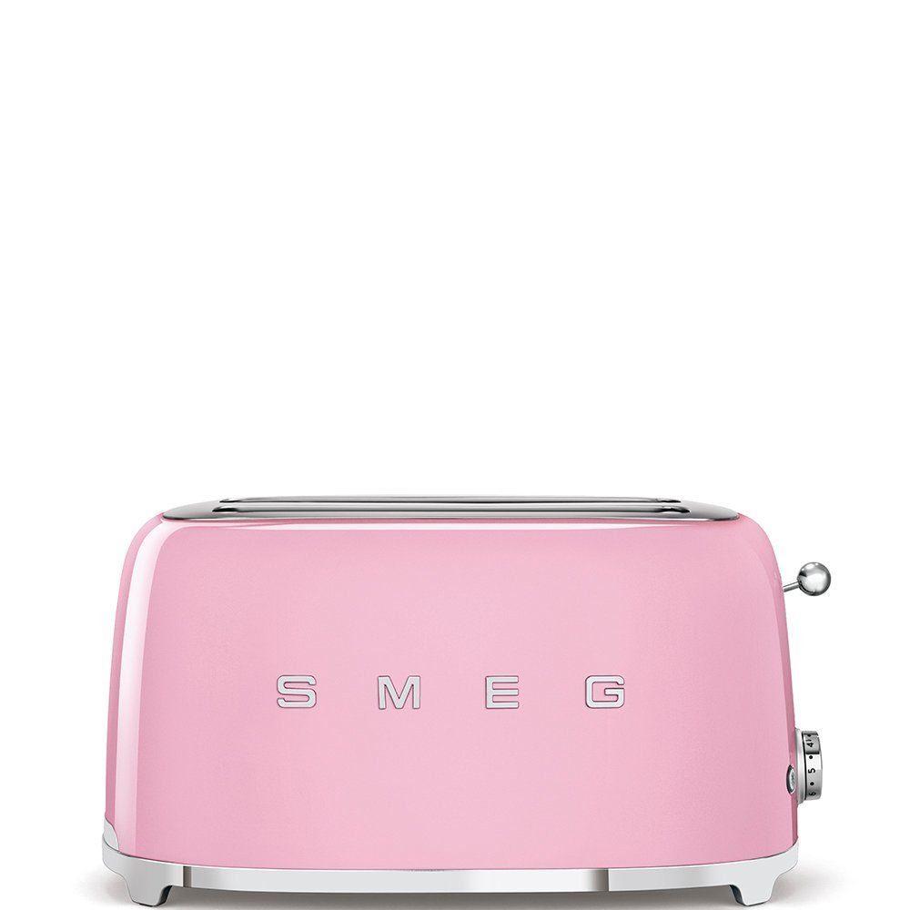 SMEG Langschlitztoaster mit Brötchenaufsatz 2 Scheiben Hochglanz, 2 lange Schlitze, für 2 Scheiben, 15000,00 W, Auftauen, Rösten, Stopp - Pink
