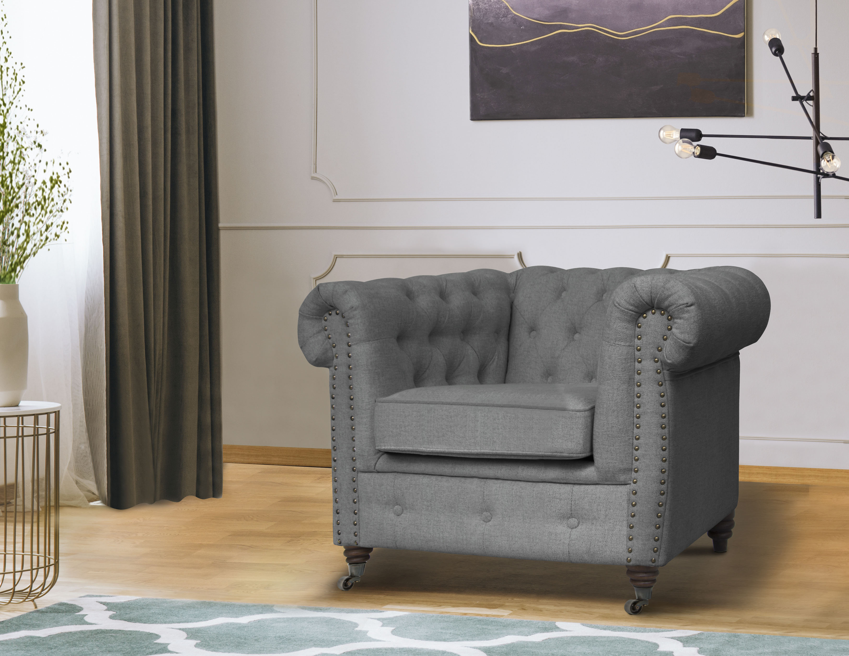 Chesterfield-Sessel HOME AFFAIRE "Aarburg Sessel", grau, B:98cm H:77cm T:87cm, 100% Polyester, Sessel, aufwändige Knopfheftung und Ziernägel im Chesterfield-Design