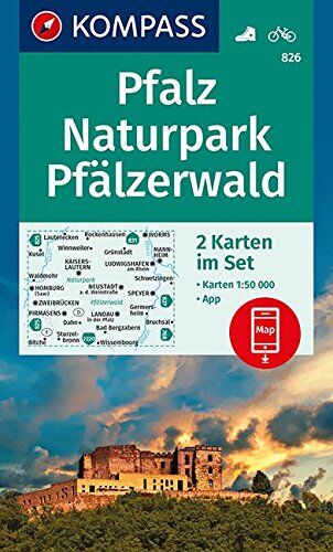 KOMPASS-Karten GmbH - Pfalz, Naturpark Pfälzerwald: 2 Wanderkarten 1:50000 im Set inklusive Karte zur offline Verwendung in der KOMPASS-App. Fahrradfahren. (KOMPASS-Wanderkarten, Band 826) - Preis vom 04.10.2026 03:51:26 h