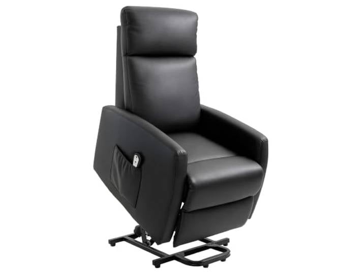 HOMCOM Elektrischer Lift-Sessel mit Verstellbarer Fußstütze Schwarz Relaxsessel, Fernbedienung, Tasche, Kunstlederbezug, schwarz