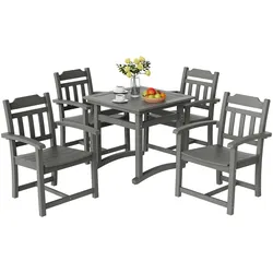 VEVOR 5-teiliges Gartenmöbel Set Balkonmöbel Set 1 Tisch + 4 Stühle, 150 kg / 150 kg Sitzgruppe Garnitur Wetterfest Sonnenfest, Essgruppe Garten Terrassenmöbel-Set Modern Balkon Möbel Hellgrau