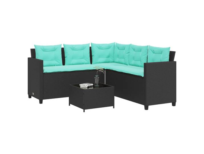 vidaXL Gartensofa mit Tisch und Kissen L-förmig Schwarz Poly Rattan