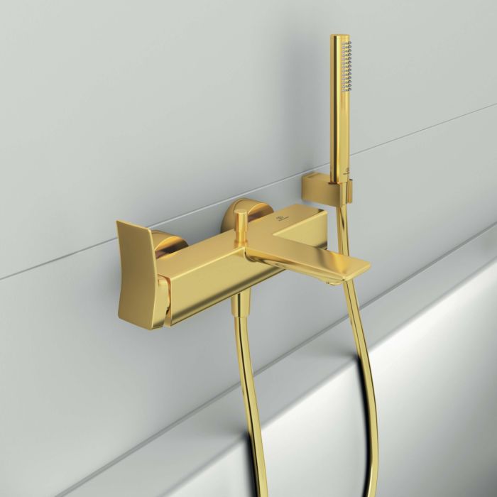 Ideal Standard Wannenarmatur BC763A2 Aufputz, Badearmatur, Aufputz, mit Brause-Set, Brushed Gold