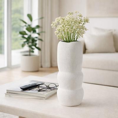 Sagebrook Home Decorative Vase - White Ceramic Textures Abstract, 12 in.