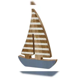 Decoris Segelboot Deko Maritim 18x13cm Holz Dekofigur Segelschiff Holzboot Schiff Boot Aufsteller Tischdeko Meeresdeko Maritime Natur Weiß Blau