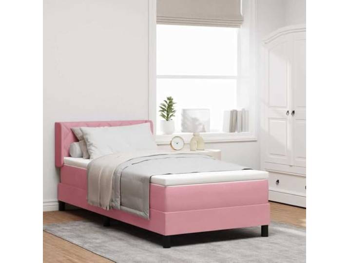 Polyester Boxspringbett Modernes Design Kiefernholz 200 x 100 cm Rosa Boxspringbett mit Matratze Rosa 200x100 cm Polyester Einzelbett mit Kopfteil Lattenrost Komfort-Matratze Schlafzimmer Modern