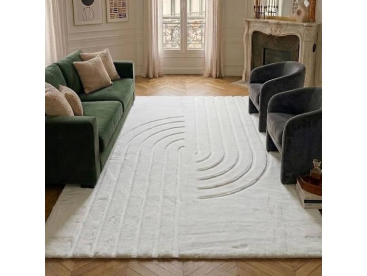 Tapis doux blanc, motif demi arc - 80x150