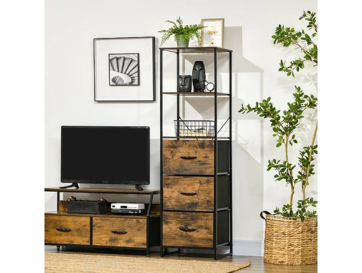HOMCOM Meuble Rangement Industriel 3 Tiroirs - Bois