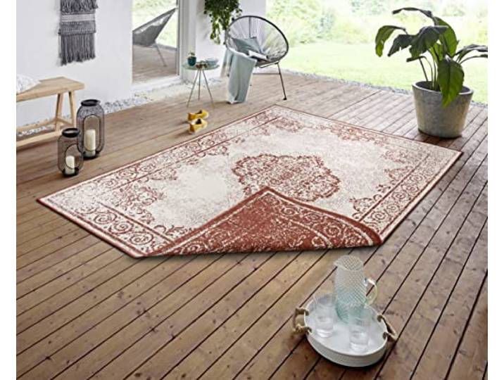 NORTHRUGS Cebu tapijt voor binnen en buiten, omkeerbaar tapijt, weerbestendig, Oosters vintage design, tapijt voor balkon, terras, tuin, serre, woonkamertapijt, waterdicht, in Cayenne, 120 x 170 cm