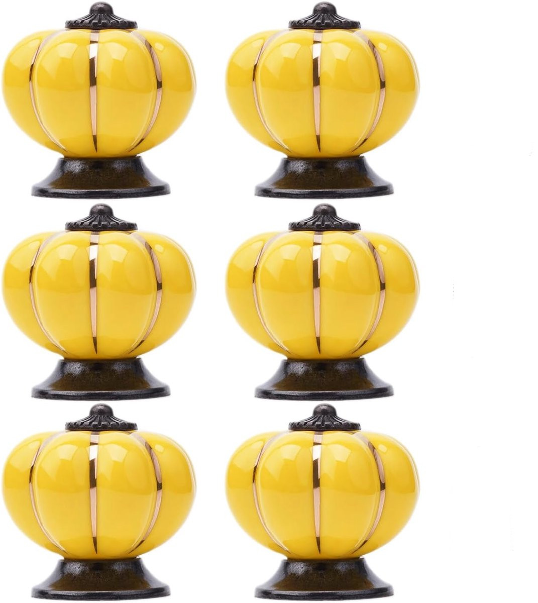 Set van 6 keramische kastknoppen in pompoenmodel - Geel