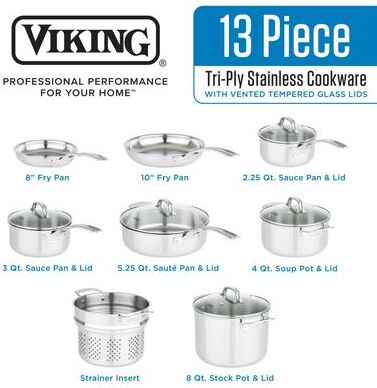 Viking 3-Ply Stainless Steel 13-Piece Cookware Set