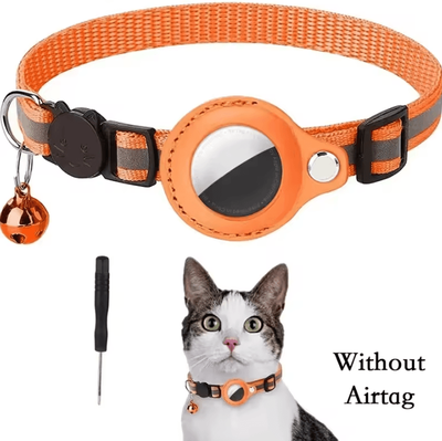 Inspire Curations Reflective AirTag Cat Collar Anti Lost GPS Tracker Collar With Bell & Protective Holder orange No Airtag