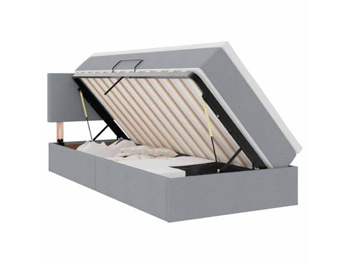 KKgypkn Moderne LED-Stoffbett 90x200 cm mit Stauraum und Matratze, hellgrau