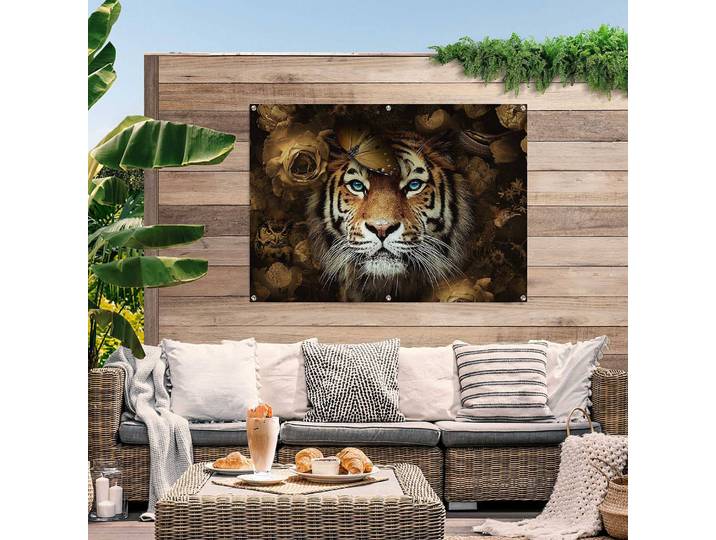Outdoor-Poster Tiger Wetterbeständiges PVC mit Aufhängeösen Braun 100 x 140 x 0cm