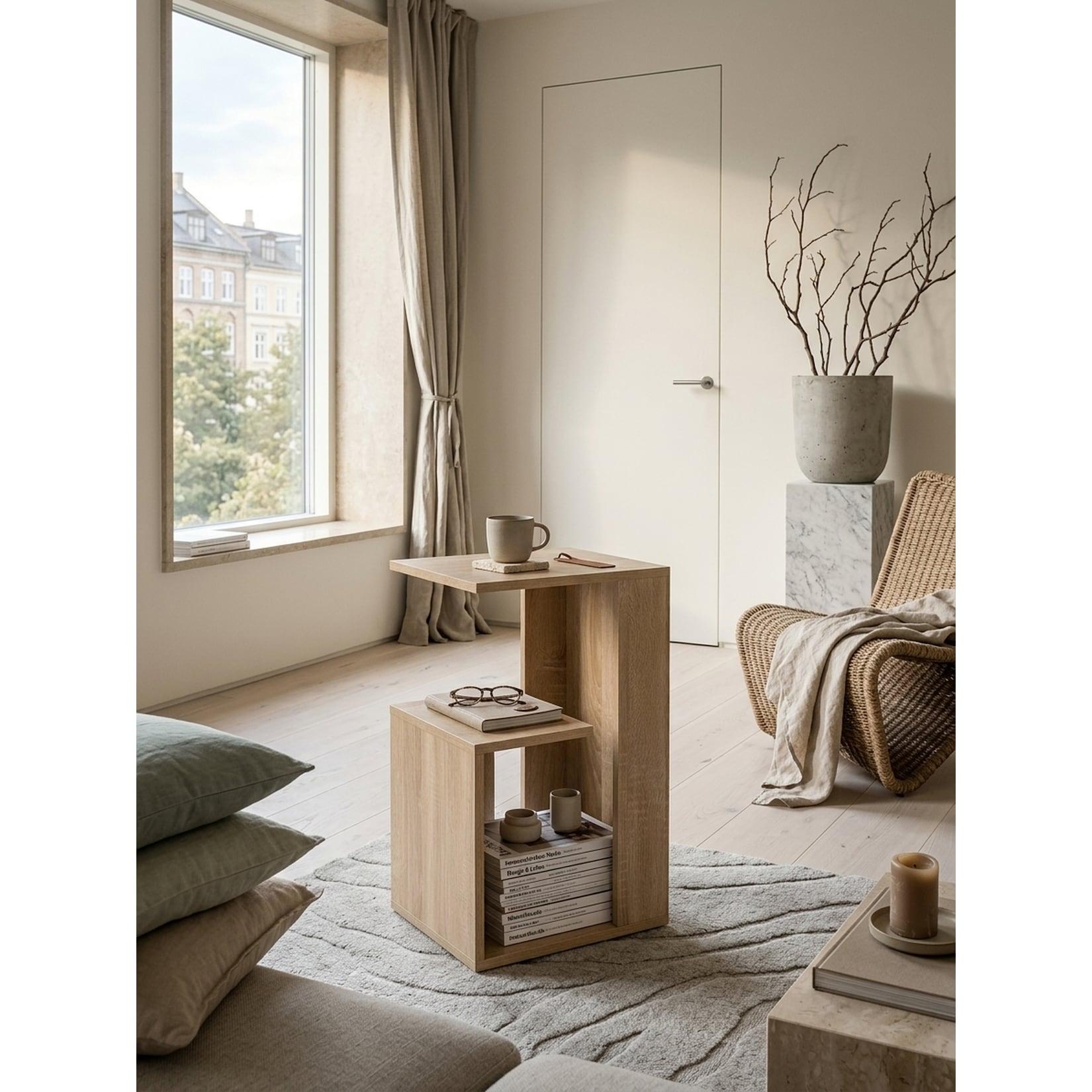 Beistelltisch Holz Modern Eckig, Sonoma 30x35x61 cm