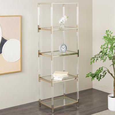ARCILLA ELEMENTAL Clear Acrylic Plastic Cube Shaped Shelving Unit with Silver Frame Supports