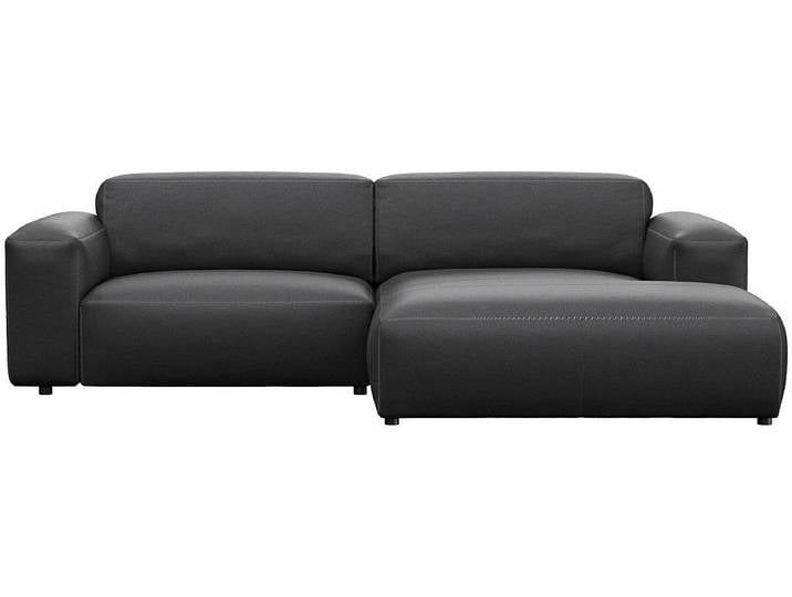 Ecksofa, Echtleder, Schwarz, 257×171 cm, Chaiselongue Rechts, Modern, Flexlux