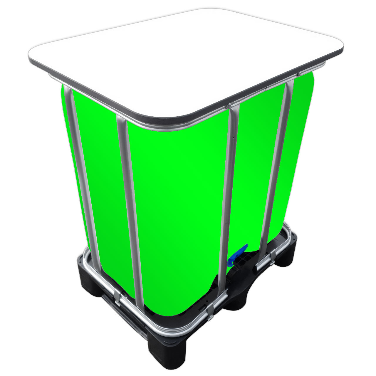 REKUBIK 300l IBC LED Kubik® Stehtisch auf PE-Palette