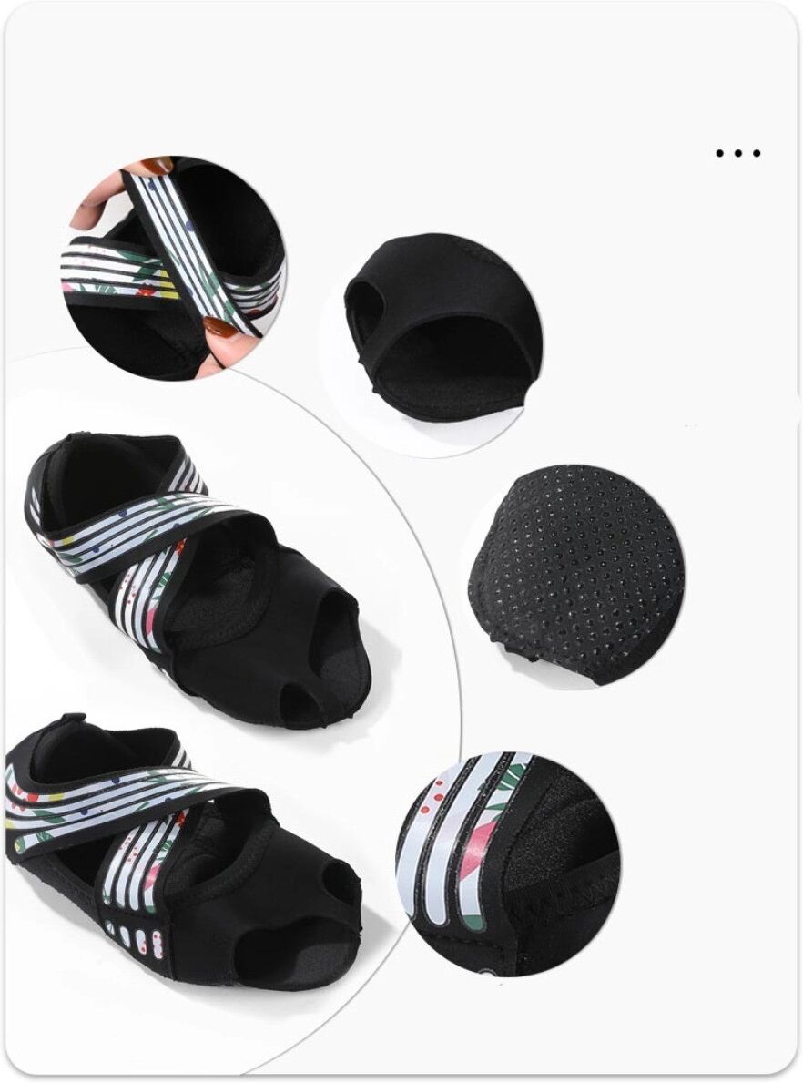 INF Zehenfreie Pilates-Yoga-Schuhe - Baumwolle-Lycra offene Zehen rutschfeste Grip-Socken mit Kreuzriemen-Fersenstütze L