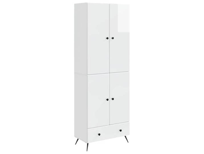PUGYNBK Schrank-Set, 2 Stück, weiß glänzend, aus technischem Holz Mit LED-Licht, Schubladen und Regalen, modulares 2-in-1-Design, wetterfest