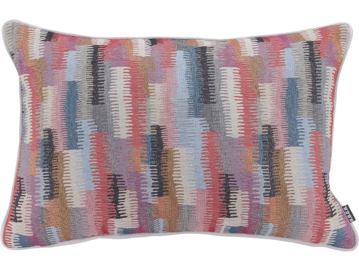 Dekokissen H.O.C.K. Howy , bunt (rot, blau, schwarz, gemustert), B:40cm H:10cm L:60cm, Baumwolle, Polyester, Dekokissen_Sitzkissen_Kissenhüllen, Dekokissen, mit weissem Keder, Kissenhülle mit Füllung, 1 Stück