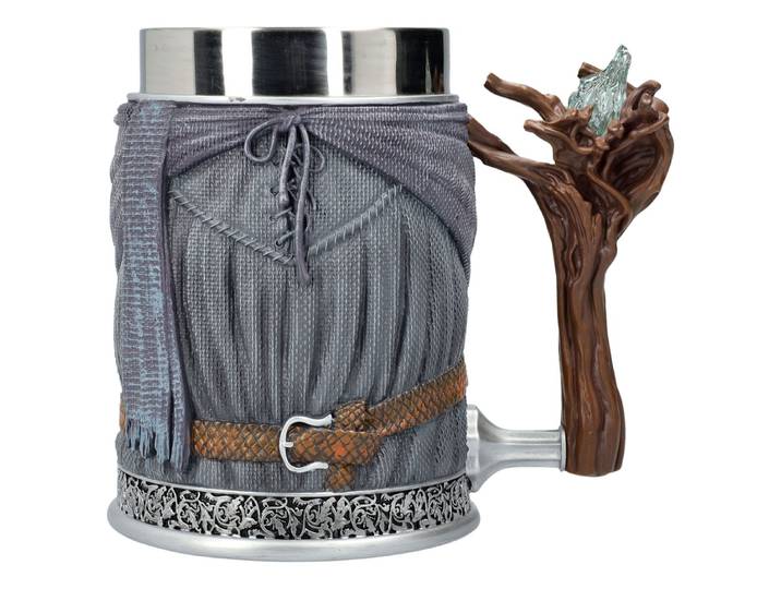 Figuren Shop GmbH Bierkrug Herr der Ringe Krug – Gandalf Tasse Becher Fantasy 600 ml Sammlerstück, Kunststein (Polyresin), Edelstahl