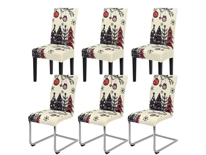 Stuhlhussen 6er Set Weihnachts-Design Weiß, Mehrfarbig, 40x42 cm, Heimtextilien, Bezüge, Stuhlhussen