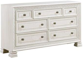Benjara Rotu 68 Inch Wide Dresser, 7 Drawers Rope Molding, White Ash Veneer
