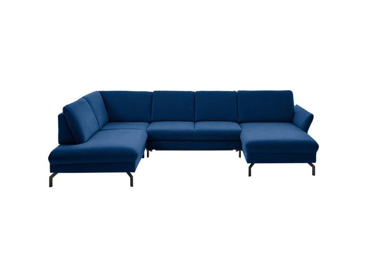 Beldomo System Wohnlandschaft, Dunkelblau, Metall, 5-Sitzer, U-Form, 335x220 cm, Goldenes M, Stoffauswahl, Sitzqualitäten, seitenverkehrt erhältlich, individuell planbar, Wohnzimmer, Sofas & Couches, Wohnlandschaften, Wohnlandschaft U-Form