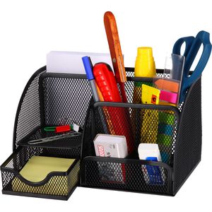 Böttcher-AG Schreibtisch-Organizer Premium Mesh Line, aus stabilem Metallgeflecht, 6 Fächer und 1 Schublade, schwarz
