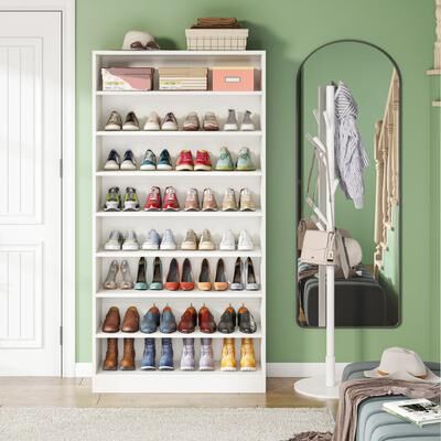 1Easylife 9 Tiers Shoe Cabinet 40-45 Pairs Heavy Duty Wood Freestanding Shoe Storage Cabinet with Open Storage for Entryway