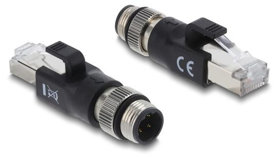 Delock M12-adapter D-gecodeerd 4-polige stekker naar RJ45-stekker zwart