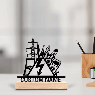Personalized Electrical Engineer Metal Sculpture Custom Electrical Engineer Desk Decor With Wooden Base Personalized Electrical Engineer Metal Sculpture Custom Electrical Engineer Desk Decor With Wooden Base